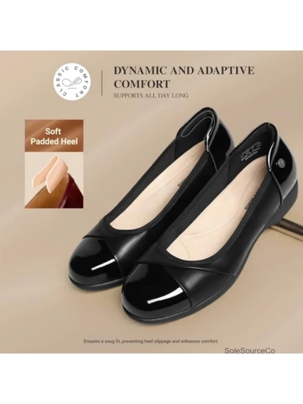 Women's Arch Support Ballet Flats, Crossover Faux Leather Work Shoes, Non-Slip
